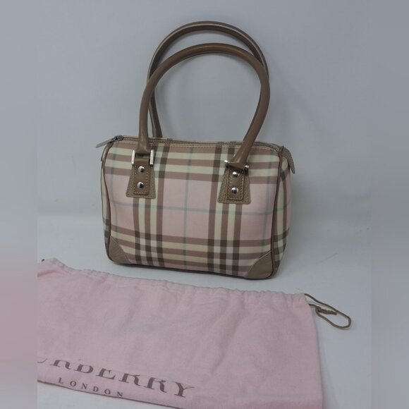 Burberry Mini Boston Bag Handbag Tote Handle Bag Pink Nova Check PVC 9.5" x 7" - Picture 8 of 16